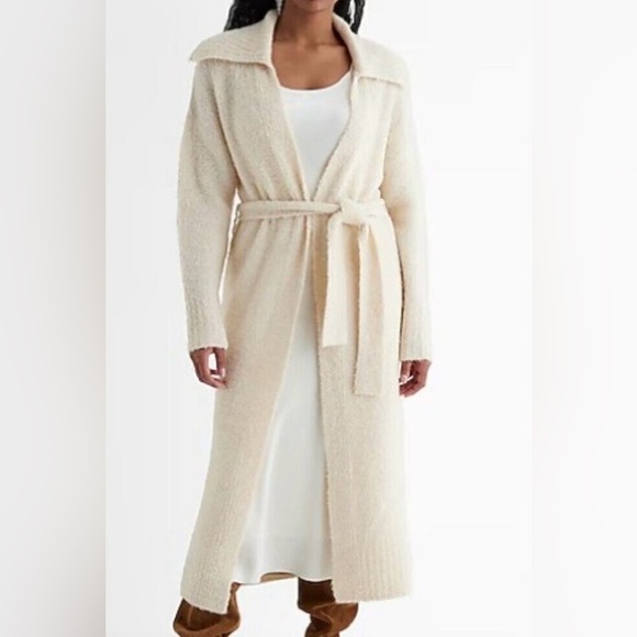 Express Soft Cream Belted Robe - Picture 1 of 7